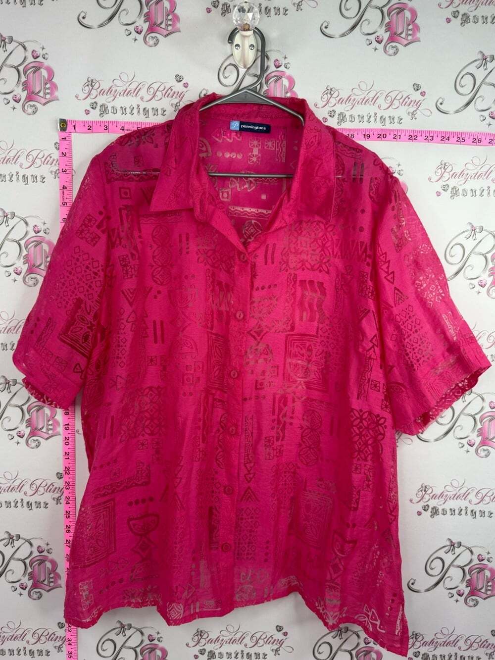 Penningtons tiki shirt Short Sleeve Button-Down Shirt - Hot Pink